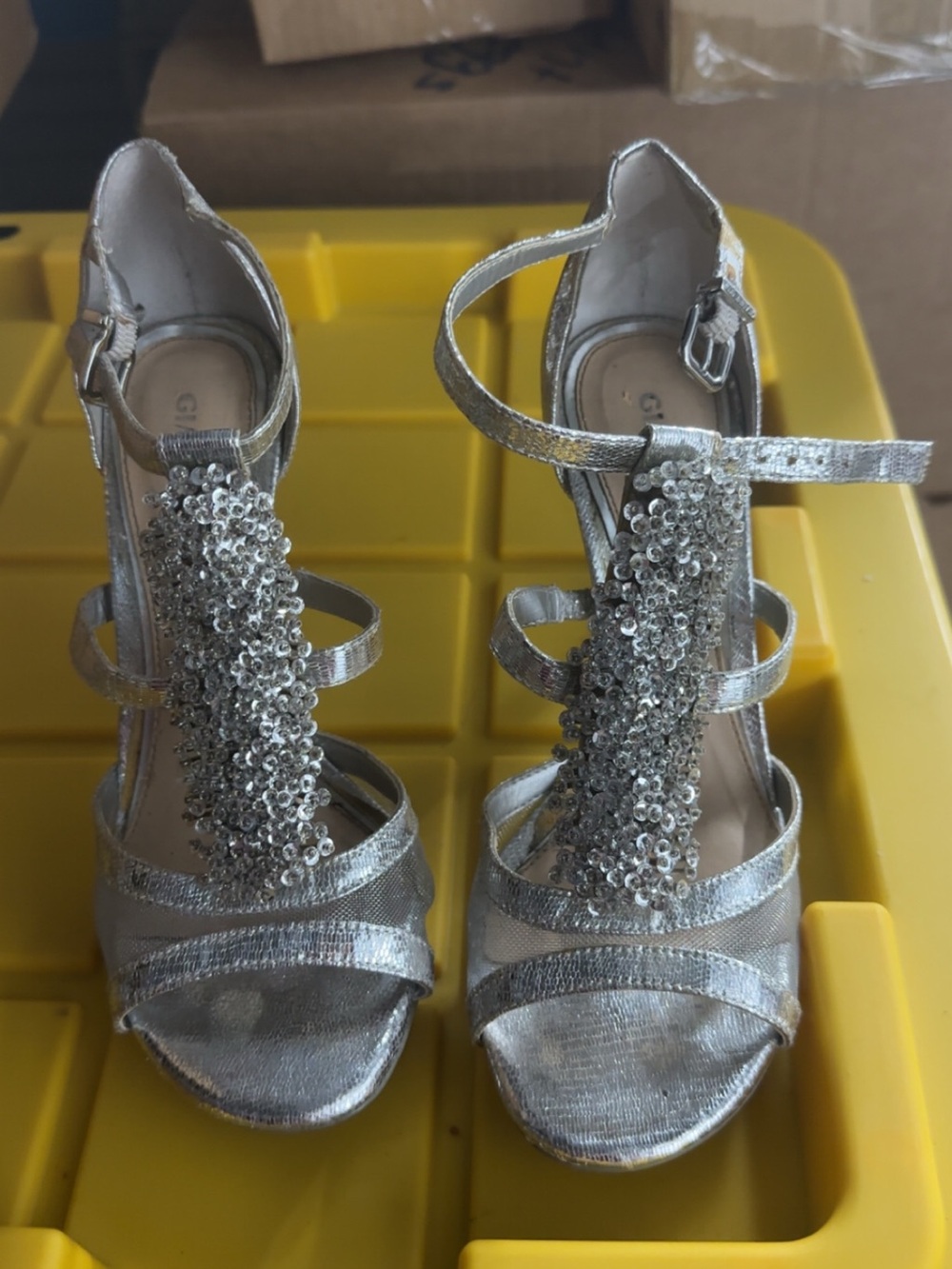 Silver Sequin Strappy Women's Heels - Elegant Evening Sandals